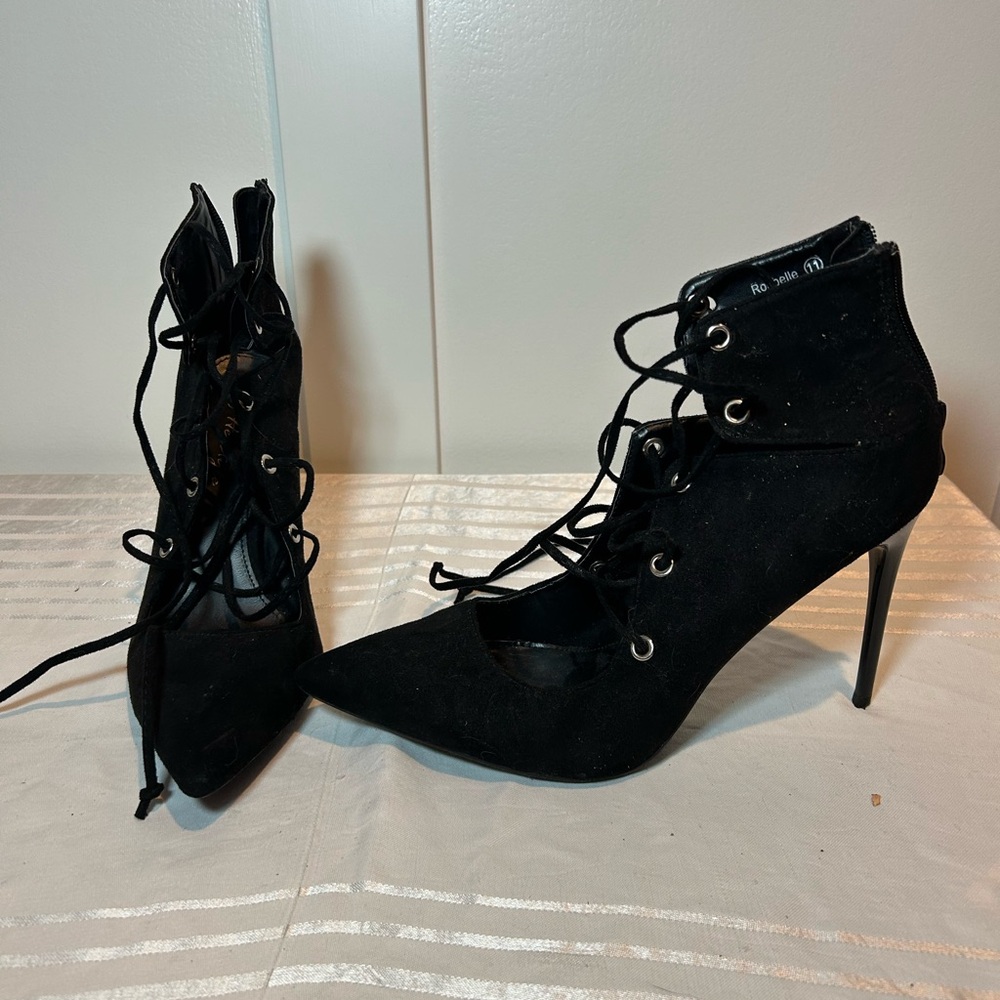 Herstyle Black Lace-Up Stiletto Heels
